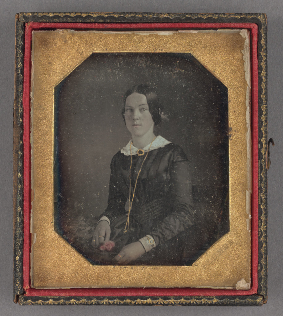 John Plumbe Jr.:[Portrait of a young woman holding a flower], Poster Print Wall Art