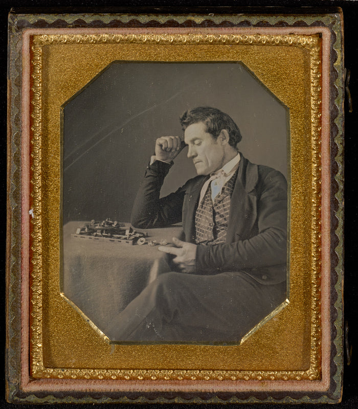 Unknown maker, American:[Man with a primitive calculating ma,16x12