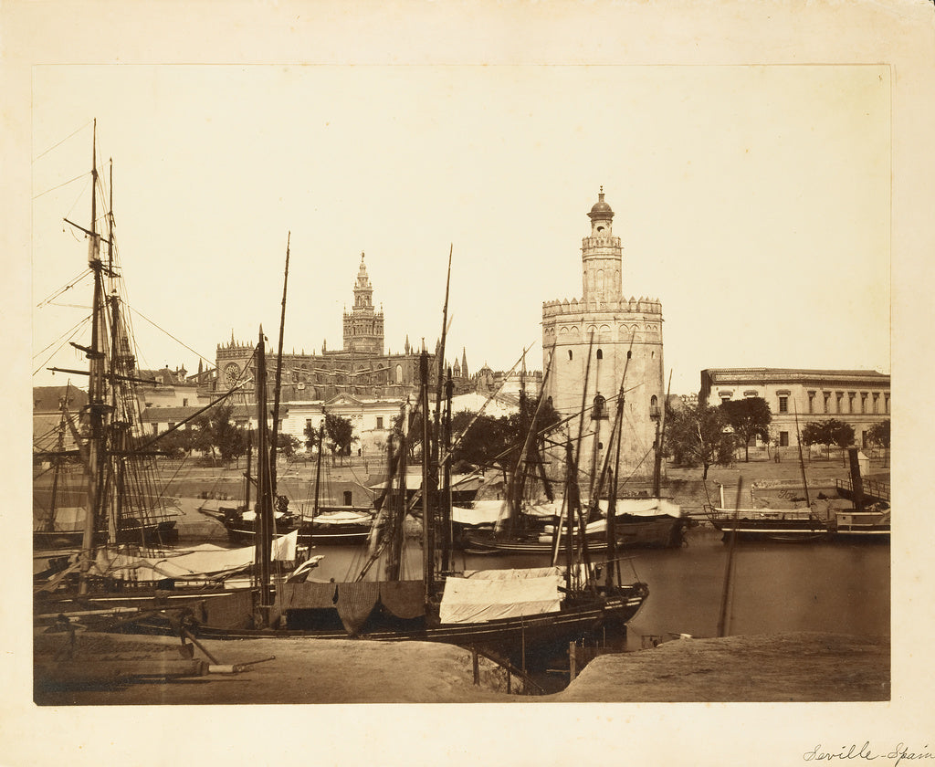 Charles Clifford:[Cathedral, Torre del Oro and Guadalquivir , Poster Print Wall Art