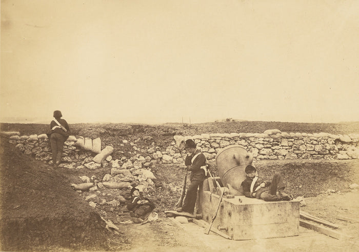 Roger Fenton:A quiet day in the Mortar Battery.,16x12