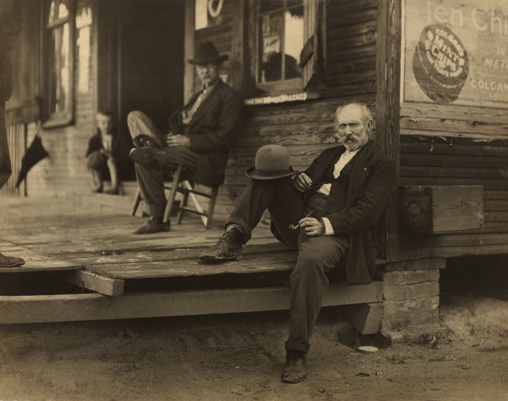 Lewis W. Hine:Two Men & Boy on Porch, Poster Print Wall Art