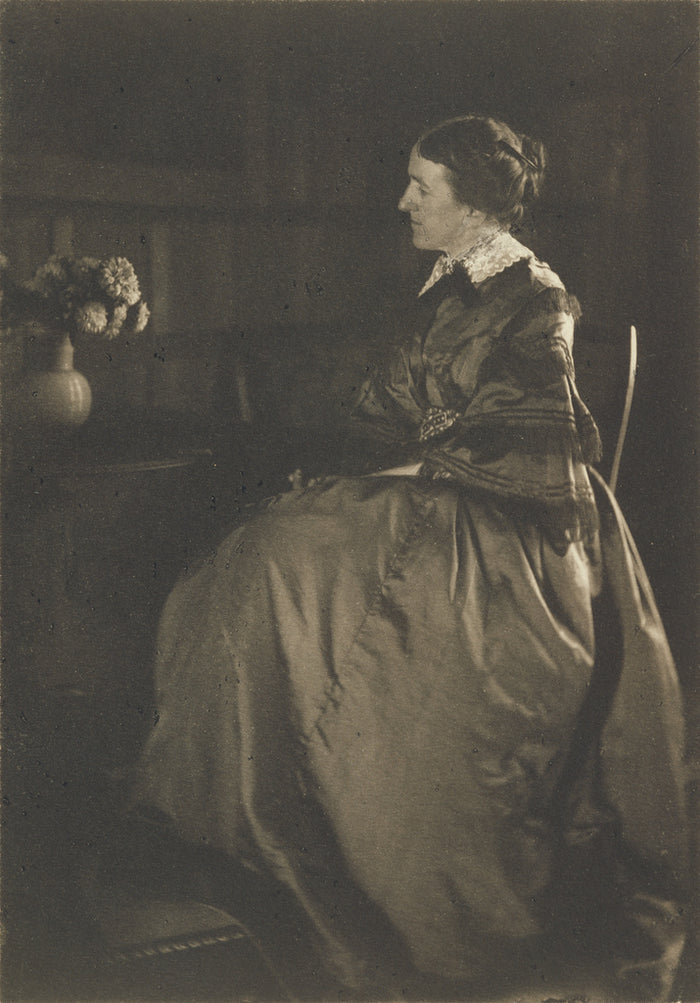 Gertrude Käsebier:[Self-portrait with Table and Flowers],16x12