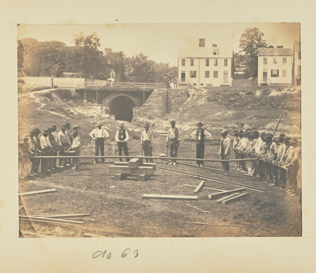 A.J. Russell:[Railroad construction workers straightening ra,16x12"(A3)Poster