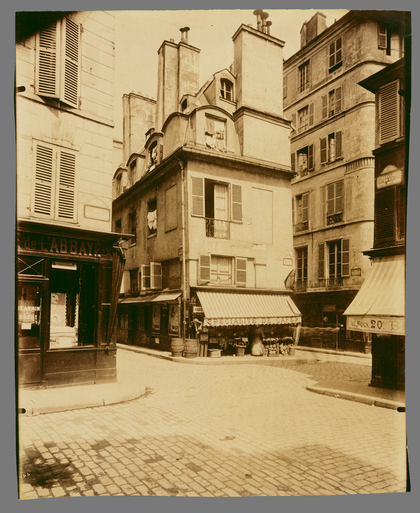 Eugène Atget:Maison Coin de Rue de l'Abbaye et Cardinal[e], Poster Print Wall Art