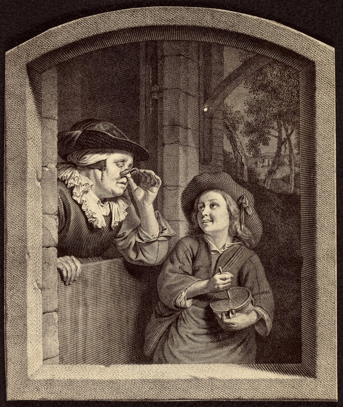 Unknown maker, British:[Engraving of old woman and boy],16x12