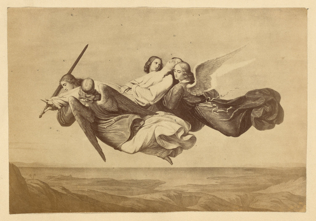 Unknown:[Four angels carrying supine woman], Poster Print Wall Art