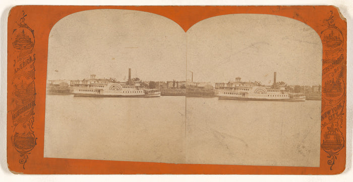 Unknown maker, American:[Paddleboat on river, New York City],16x12