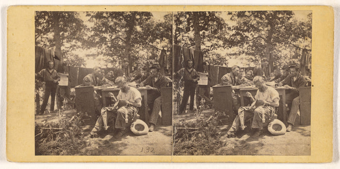 Unknown maker, American:[Group of Civil War soldiers at camp,16x12