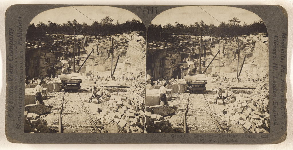 Underwood & Underwood:Granite Quarries - Derricks, Cars and , Poster Print Wall Art
