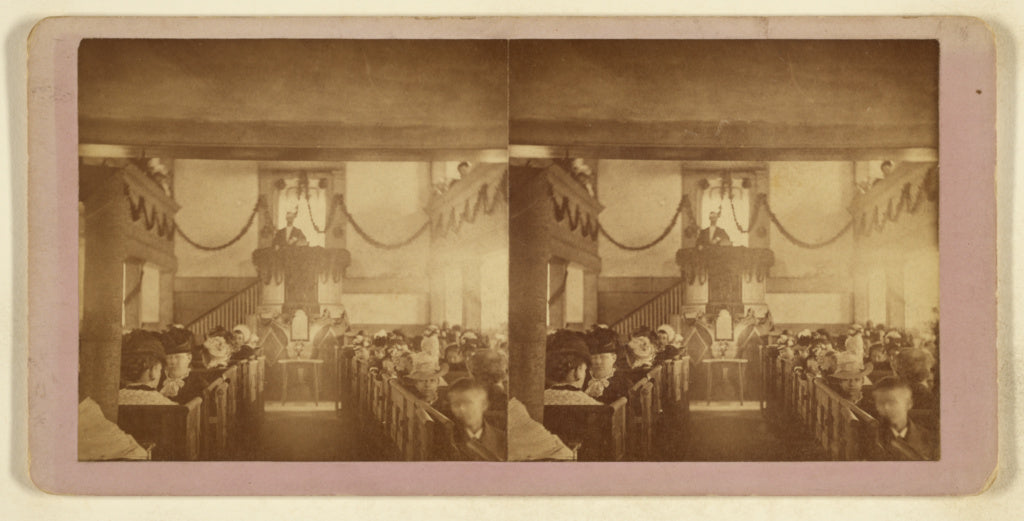 Asa H. Lane:[Interior of a church, pews filled with people, , Poster Print Wall Art