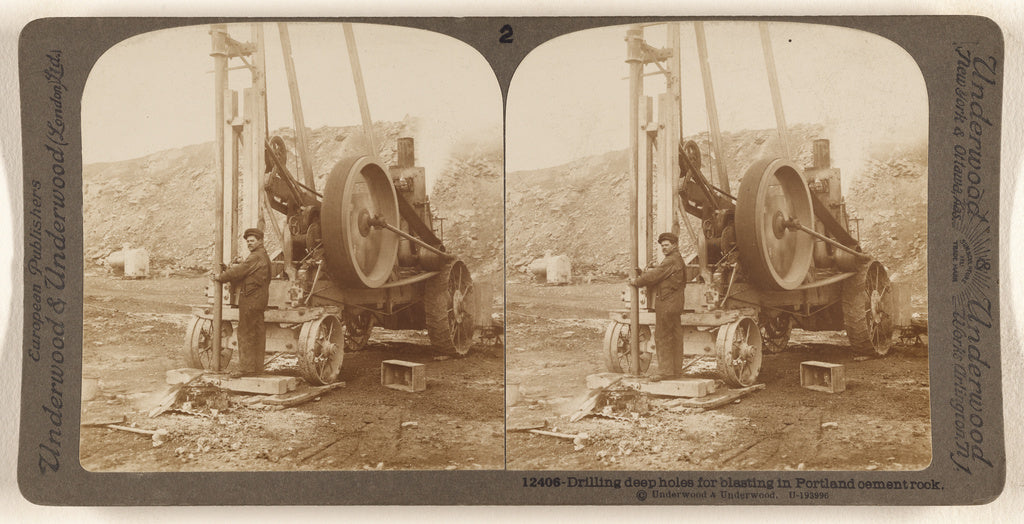 Underwood & Underwood:Driling deep holes for blasting in Por, Poster Print Wall Art