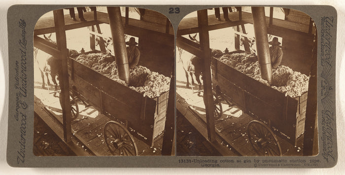 Underwood & Underwood:Unloading cotton at gin by pnematic su,16x12