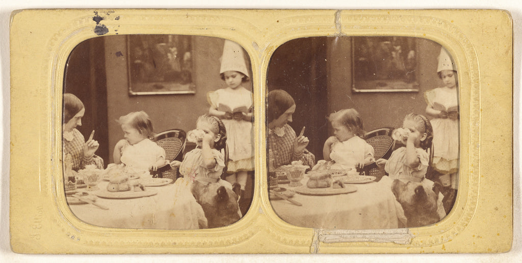 Joseph John Elliott:[Children at table eating, mother scoldi, Poster Print Wall Art