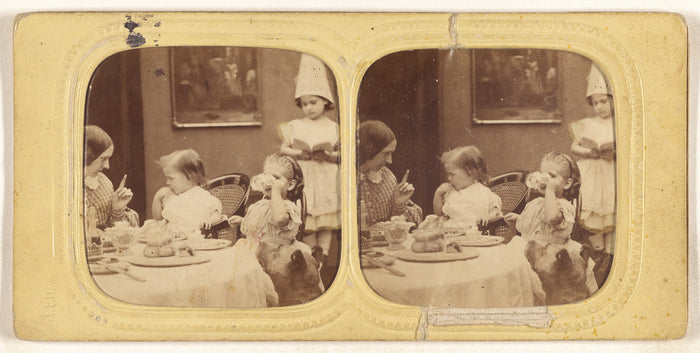Joseph John Elliott:[Children at table eating, mother scoldi,16x12