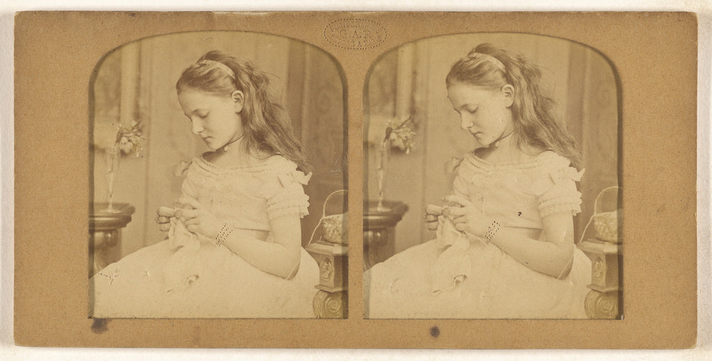 F. Grau [G.A.F.]:[Little girl sewing], Poster Print Wall Art