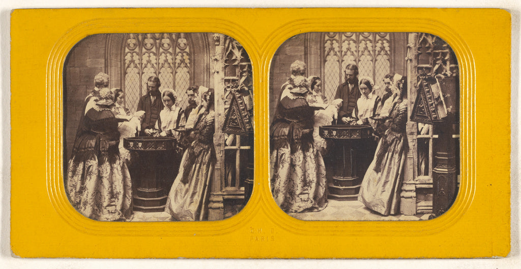 Charles Gaudin [Ch. G.]:[People in a church watching a baby', Poster Print Wall Art