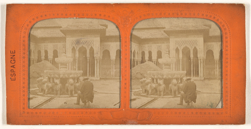E. Lamy:[Man seated in front of fountain in the Court of Lio, Poster Print Wall Art