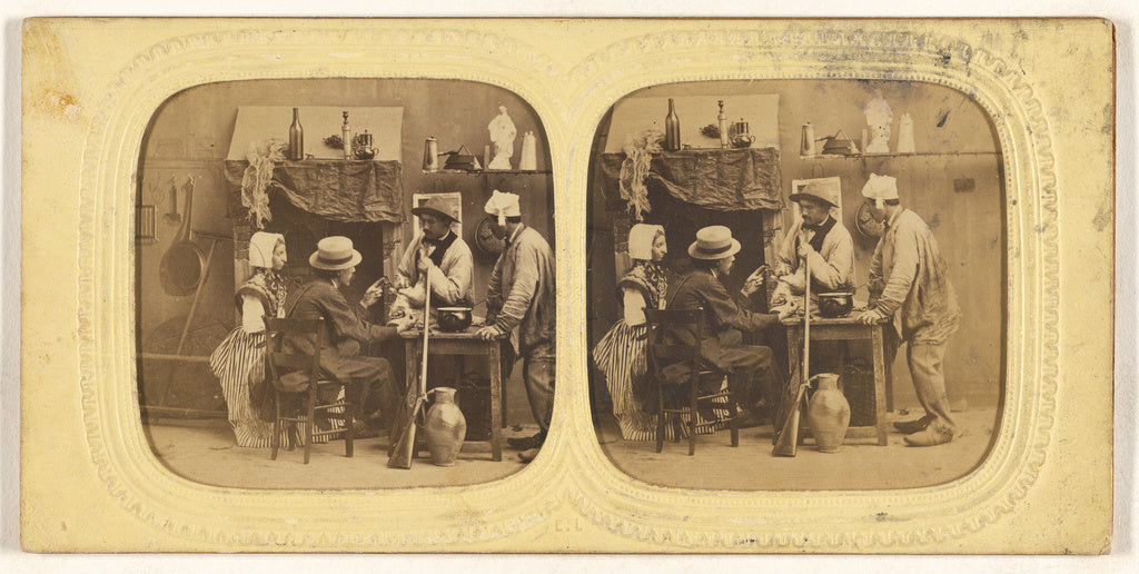 E. Lamy:[Genre scene: people in discussion around table, one, Poster Print Wall Art