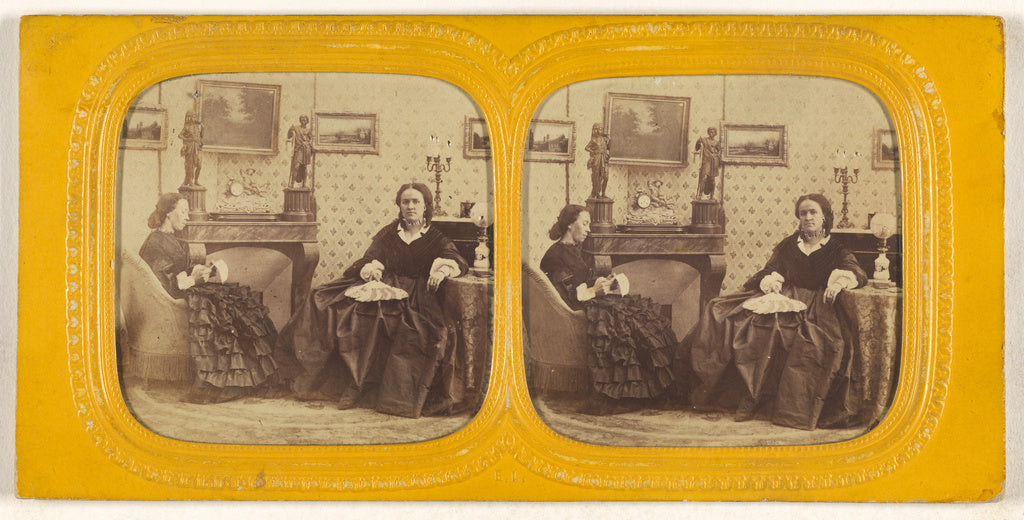 E. Lamy:[Two women seated in a parlor, one is sewing, the ot, Poster Print Wall Art