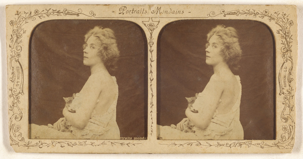 Léon & Lévy:[Portrait of a woman holding a cat.], Poster Print Wall Art