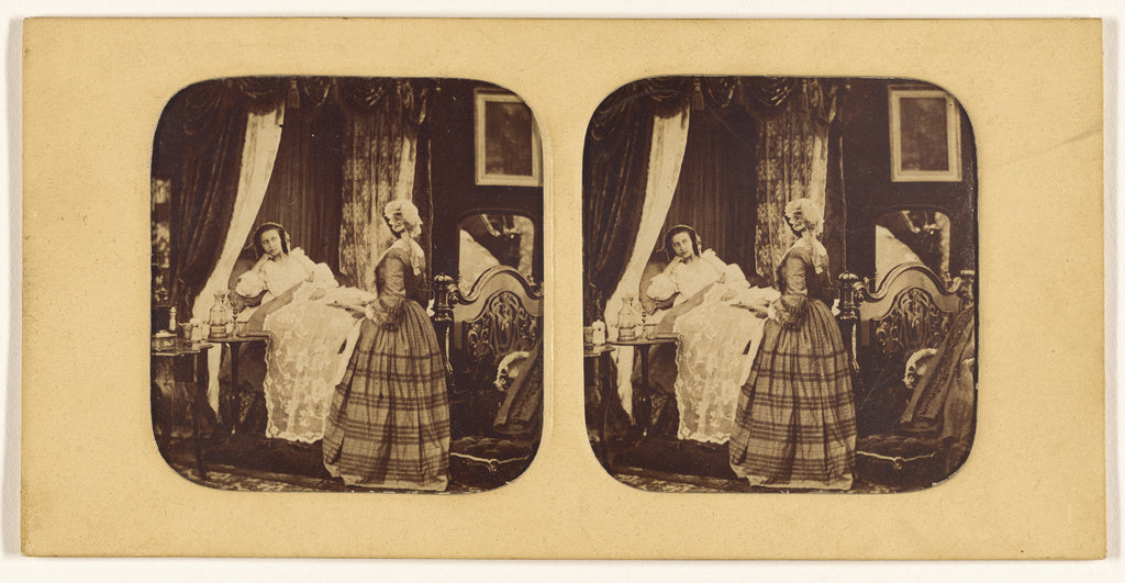 Unknown:[Genre scene: two women in a bedroom, one in bed], Poster Print Wall Art