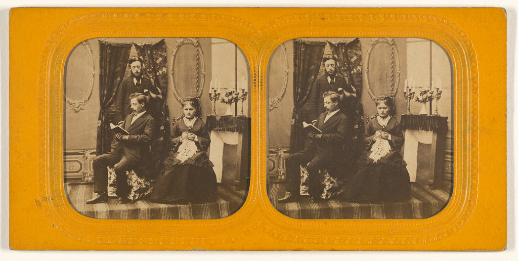 Unknown:[Parlor scene with two men and one woman], Poster Print Wall Art