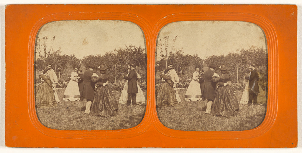 Unknown:[Group of well-dressed couples dancing outside], Poster Print Wall Art
