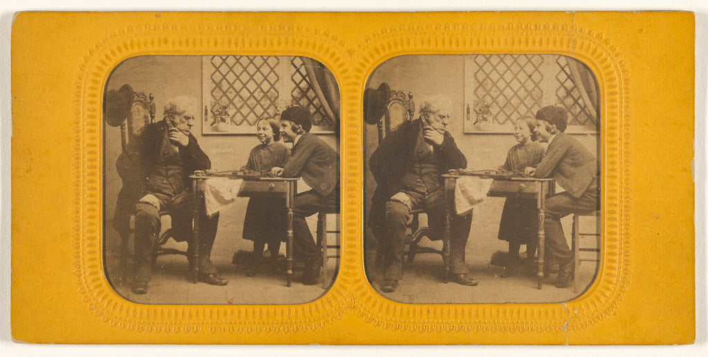 Unknown:[Elderly man playing checkers with two children], Poster Print Wall Art