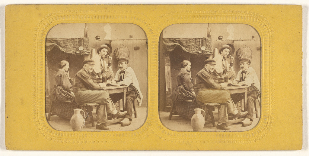 Unknown:[Three men and a woman seated at a table drinking],16x12"(A3)Poster