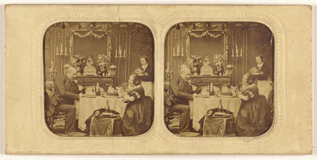 Unknown:[Elder man and woman at table eating, servant in bac, Poster Print Wall Art