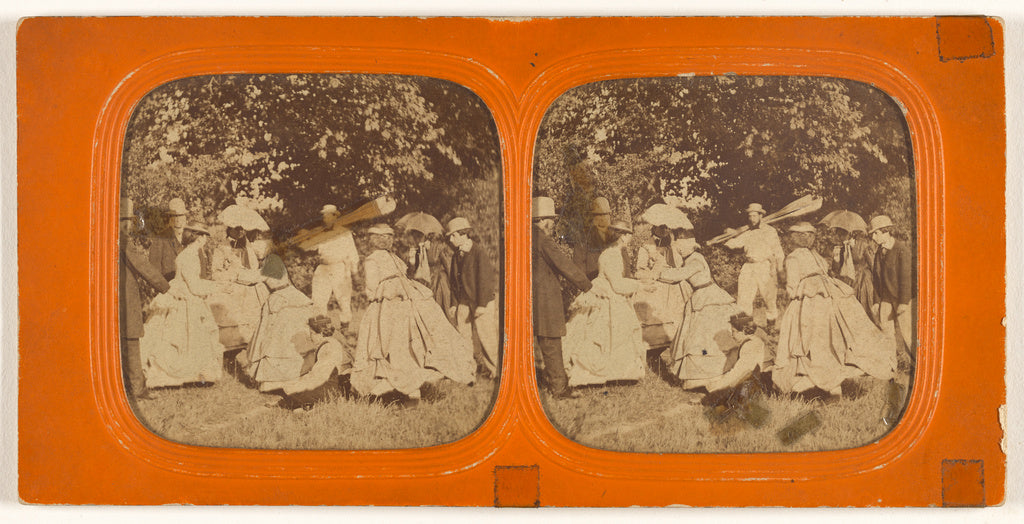 Unknown:[Group of well-dressed people outside, one man carry, Poster Print Wall Art