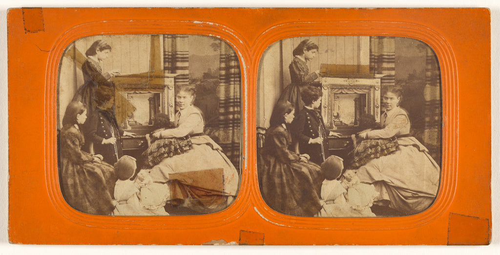 Unknown:[Parlor scene: women observing a painting], Poster Print Wall Art