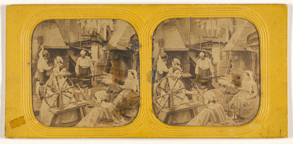 Unknown:[Genre scene: women spinning], Poster Print Wall Art