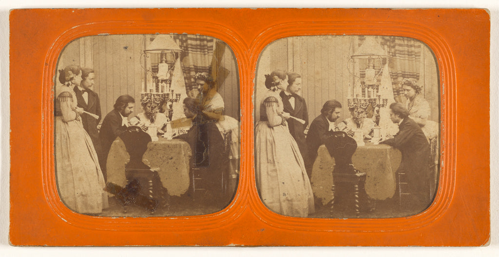Unknown:[Two men playing cards, another man and two women wa, Poster Print Wall Art