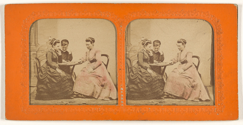 Unknown:[Three women at a table playing a game], Poster Print Wall Art