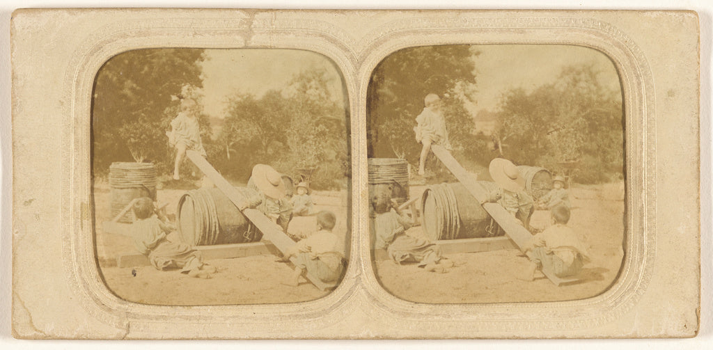 Unknown:[Children on makeshift see-saw], Poster Print Wall Art
