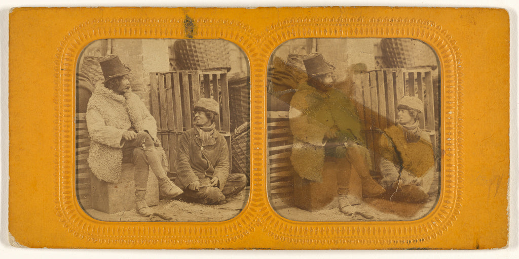 Unknown:[Man in tall hat and sheepskin coat with another man, Poster Print Wall Art