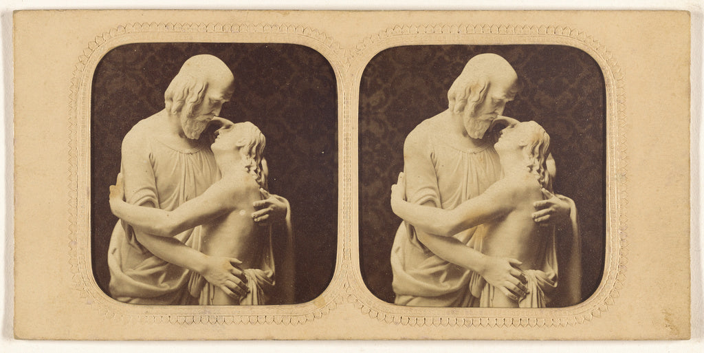 Unknown:[Sculpture of a bearded man and a woman embracing], Poster Print Wall Art