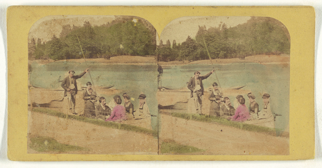 Unknown:[Family in boat along shoreline], Poster Print Wall Art