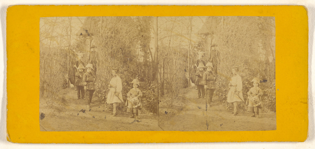 Unknown:[Children playing soldiers in woods], Poster Print Wall Art