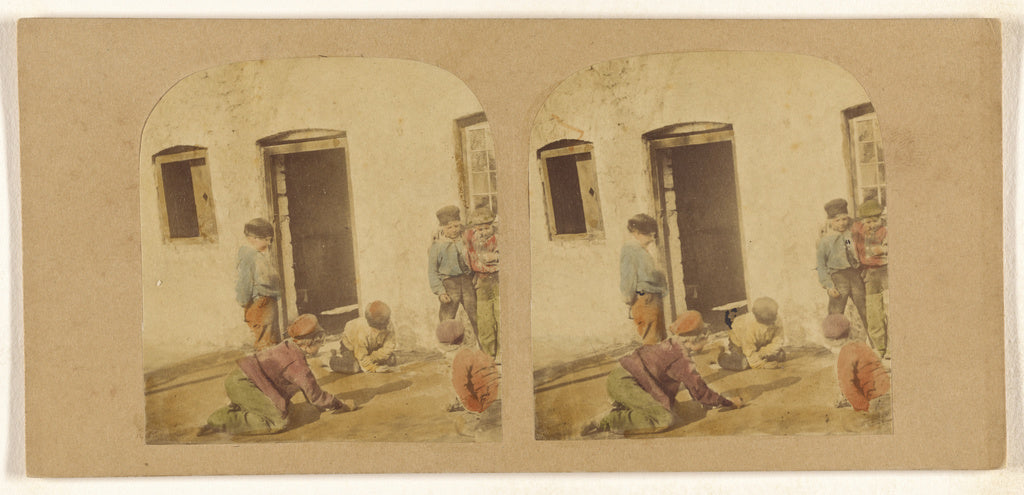 Unknown maker, French:[Children playing marbles], Poster Print Wall Art