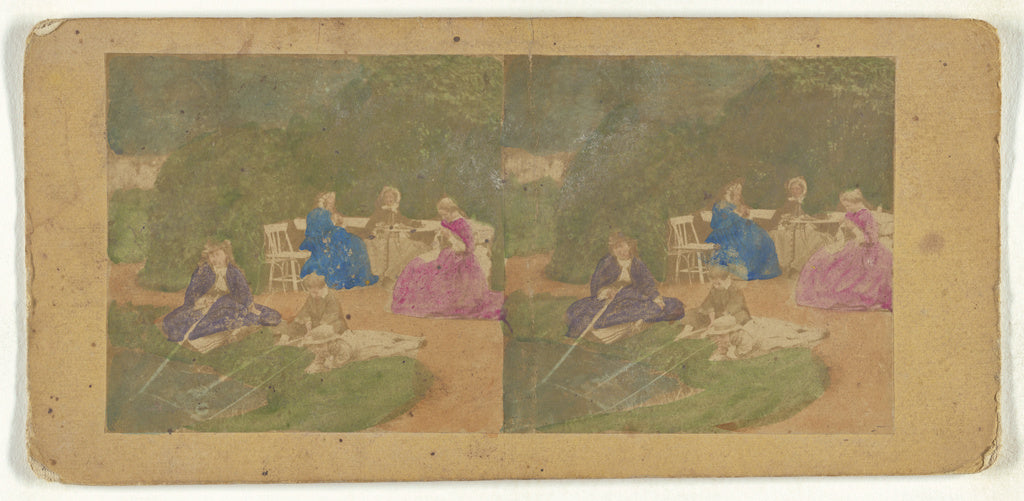 Unknown:[Children and woman playing at pond, other women sea, Poster Print Wall Art
