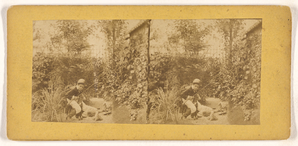Unknown:[Boy in riding outfit playing in garden], Poster Print Wall Art