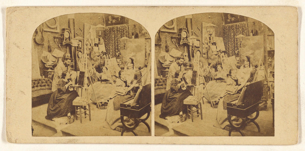 Unknown:[Parlor scene with students painting], Poster Print Wall Art
