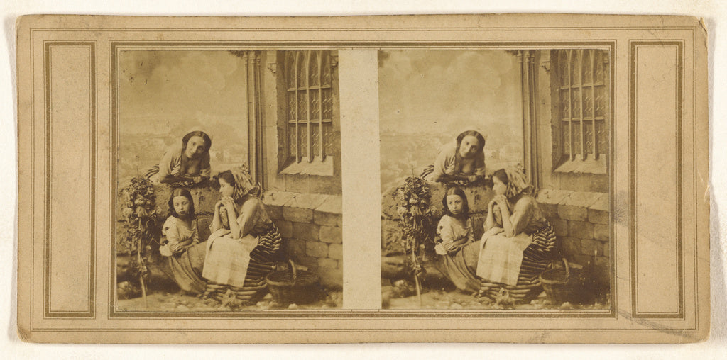 Unknown:[Genre: two women in native costumes, one leaning ov, Poster Print Wall Art