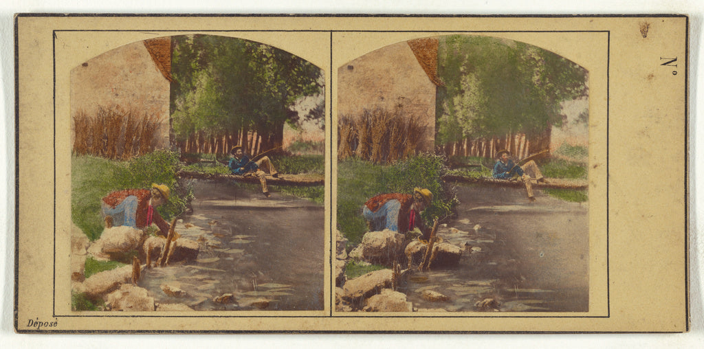 Unknown:[Men at stream fishing], Poster Print Wall Art