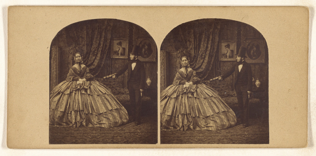 Unknown:[Genre: man in top hat approaching woman in hoop dre, Poster Print Wall Art