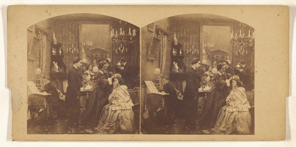 Unknown:[Group of people in a palour, with one woman fixing , Poster Print Wall Art