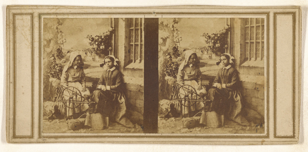 Unknown:[Genre: woman and daughter at spinning wheel], Poster Print Wall Art