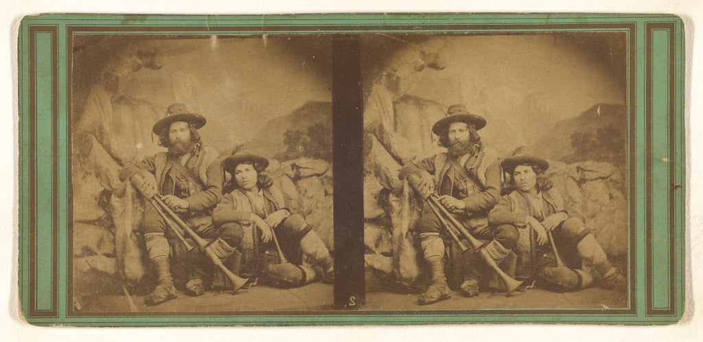 Unknown:[Genre: man and boy seated with muskets], Poster Print Wall Art